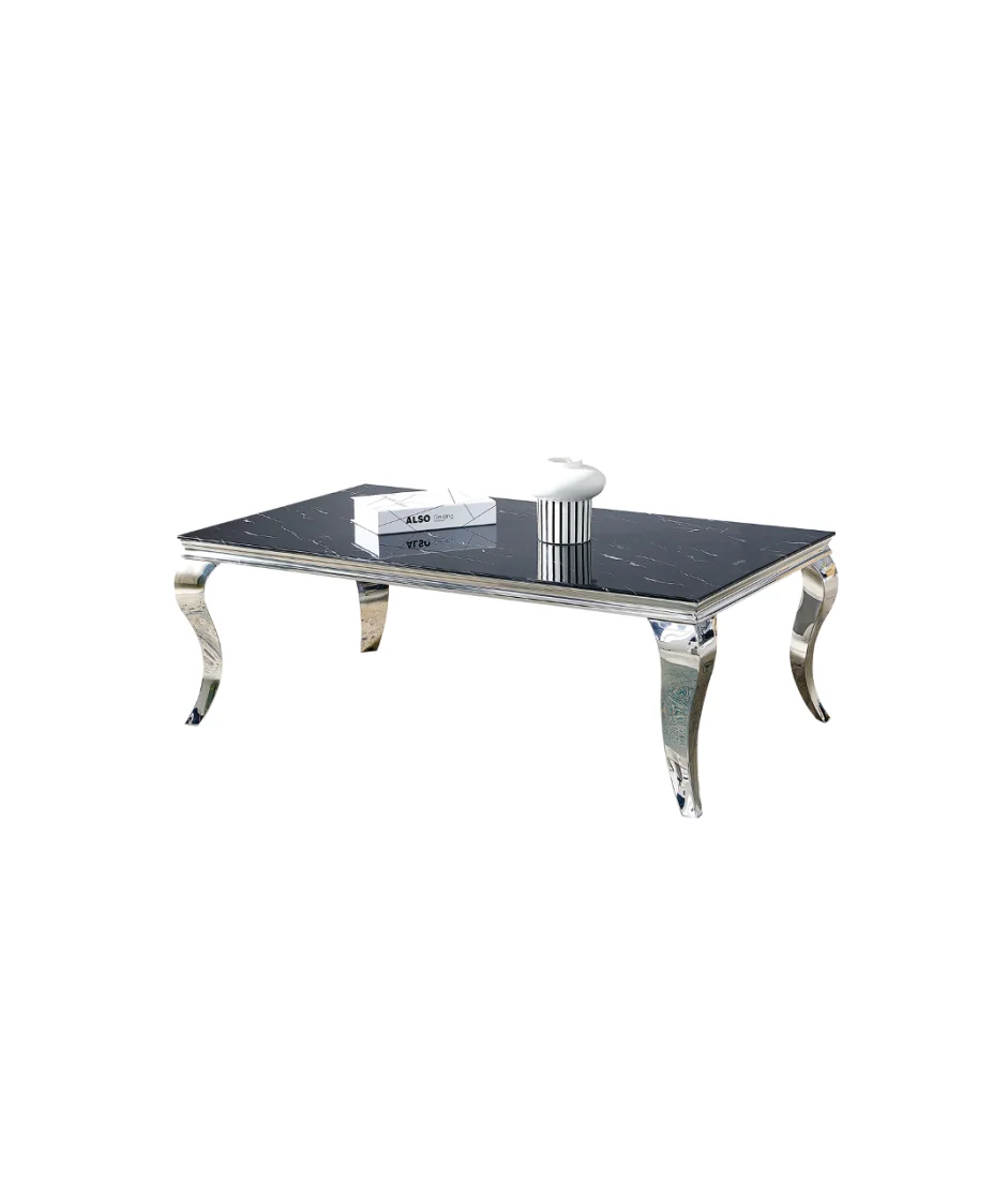 TABLE BASSE BAROQUE MARBRE NOIR CHROME | Eurostore