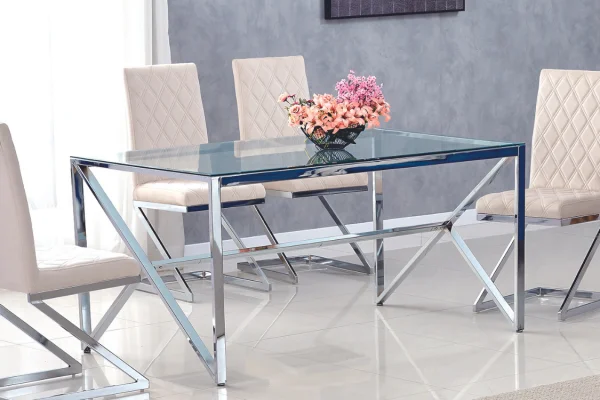 TABLE A MANGER MAJESTIQUE CHROME TRANSPARENT 150x90x75cm | Eurostore
