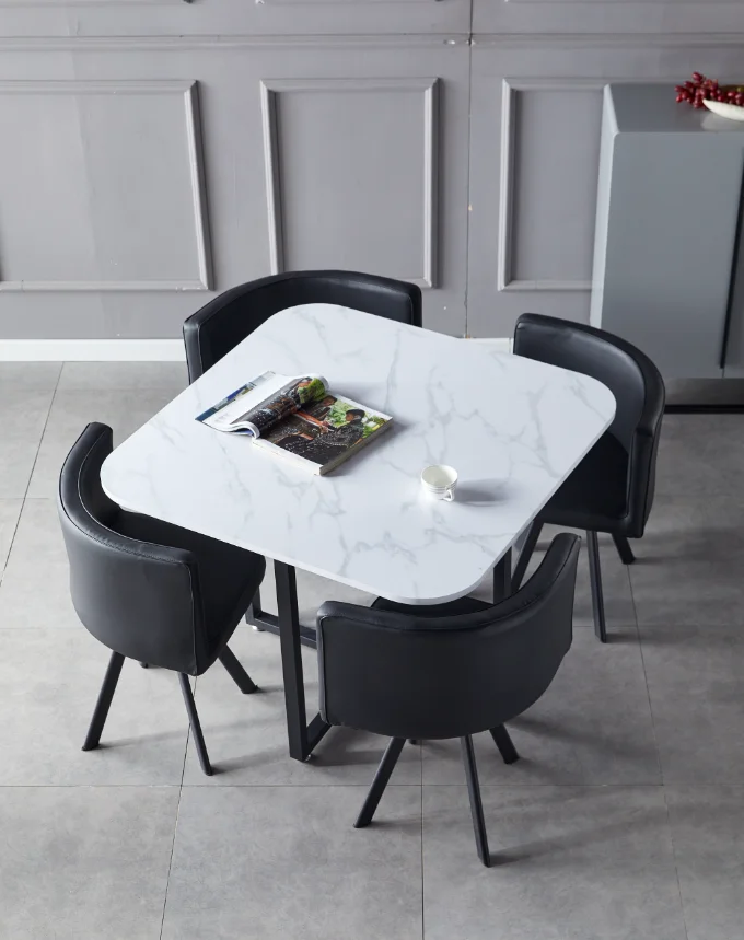 TABLE REPAS VENDOME MARBRE AVEC 4 CHAISES 100x100x75 cm | Baljinder singh