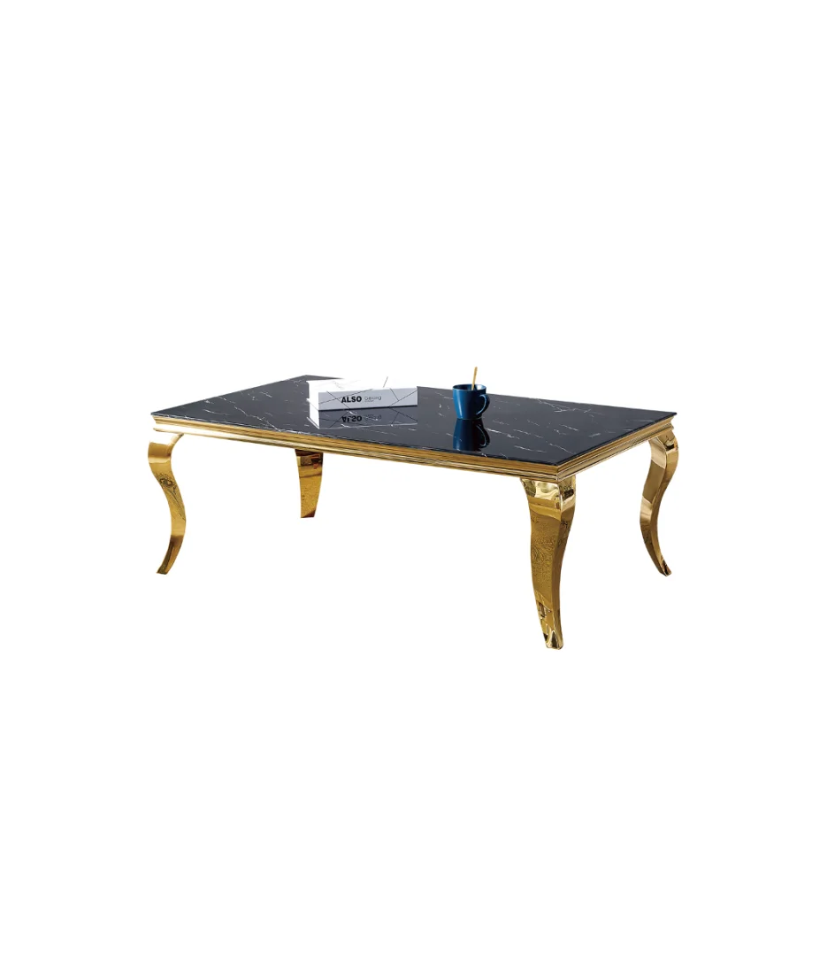 TABLE BASSE BAROQUE MARBRE NOIR DORE | Eurostore