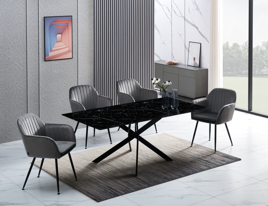 TABLE RECTANGULAIRE NEW JESSICA METAL NOIR MARBRE NOIR 150X90 | MULTI-AFFAIRES