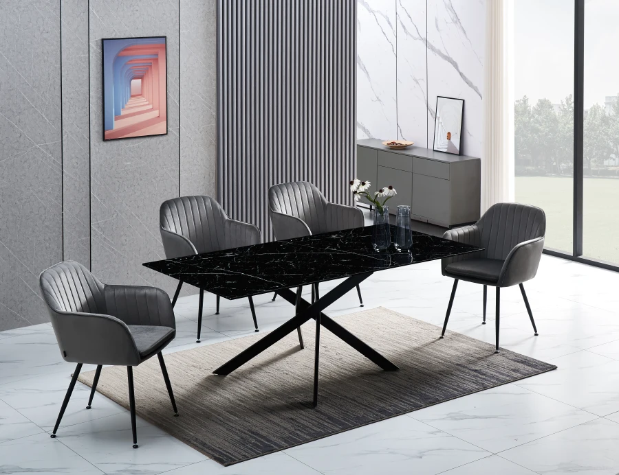 TABLE RECTANGULAIRE NEW JESSICA METAL NOIR MARBRE NOIR 150X90 | MULTI-AFFAIRES