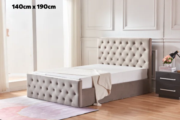 LIT COFFRE VICTORIA CAPITONNE AVEC DIAMANT VELOURS MOKA 140x190 | Baljinder singh