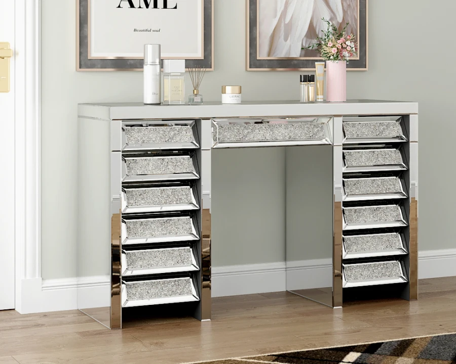 COIFFEUSE CRUSHED DIAMOND 13 TIROIRS 133X46X80CM | Eurostore