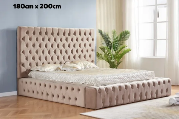 LIT ROYAL CAPITONNE VELOURS MOKA 180x200 cm | MULTI-AFFAIRES